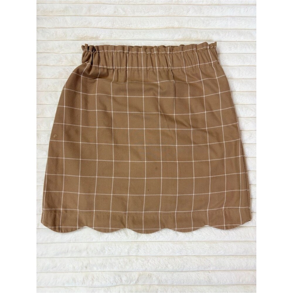 Lauren James Brown Windowpane Skirt Scalloped Hem Medium